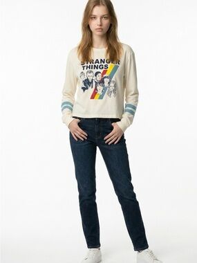 Netflix Collectible Cream 'Stranger Things' Graphic Tee with Blue Stripe Sleeves